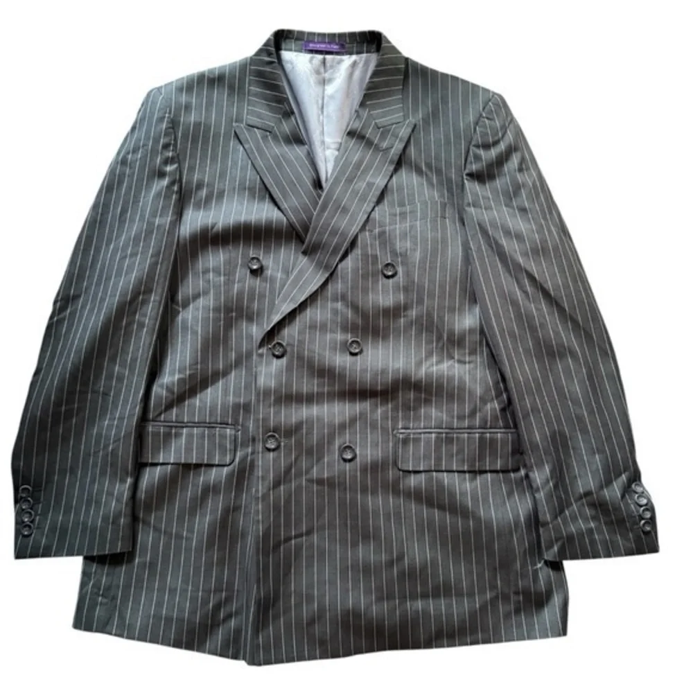 Vinci Designed in Italy Gray Pinstripe Double-Breasted Blazer Sport Coat 42R